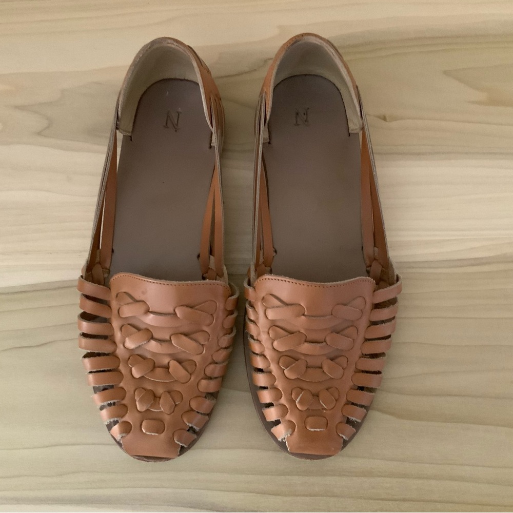 Women’s Nisolo Huarache Almond Leather Woven Slip-On Flat Sandals